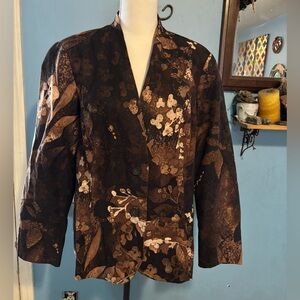 Coldwater Creek, Brown, Floral, Plus Sized, Blazer